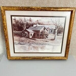 Framed Watercolor Print‎ Papercraft Industries Rural Mill House Art Decor